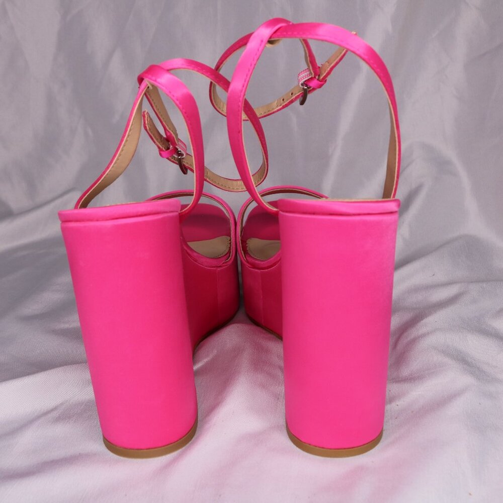 Steve Madden Hot Pink Satin Platform Wedge Sandals Size 8 - Picture 5 of 6